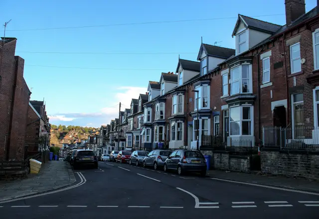 Residential street of terraced houses, typical of homes Waste Bristol serves around Yate