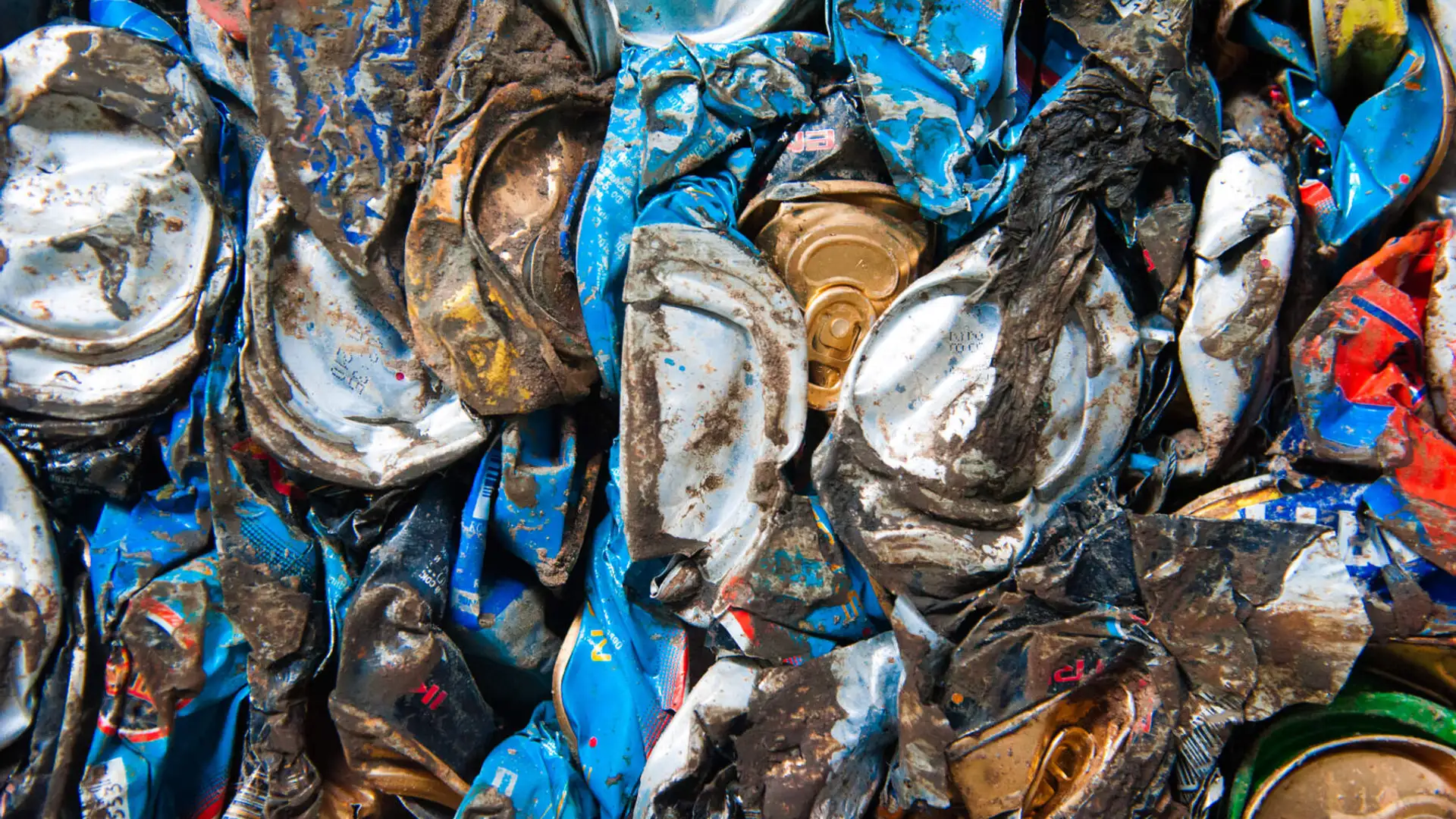 Crushed cans at a waste processing plant near Bristol