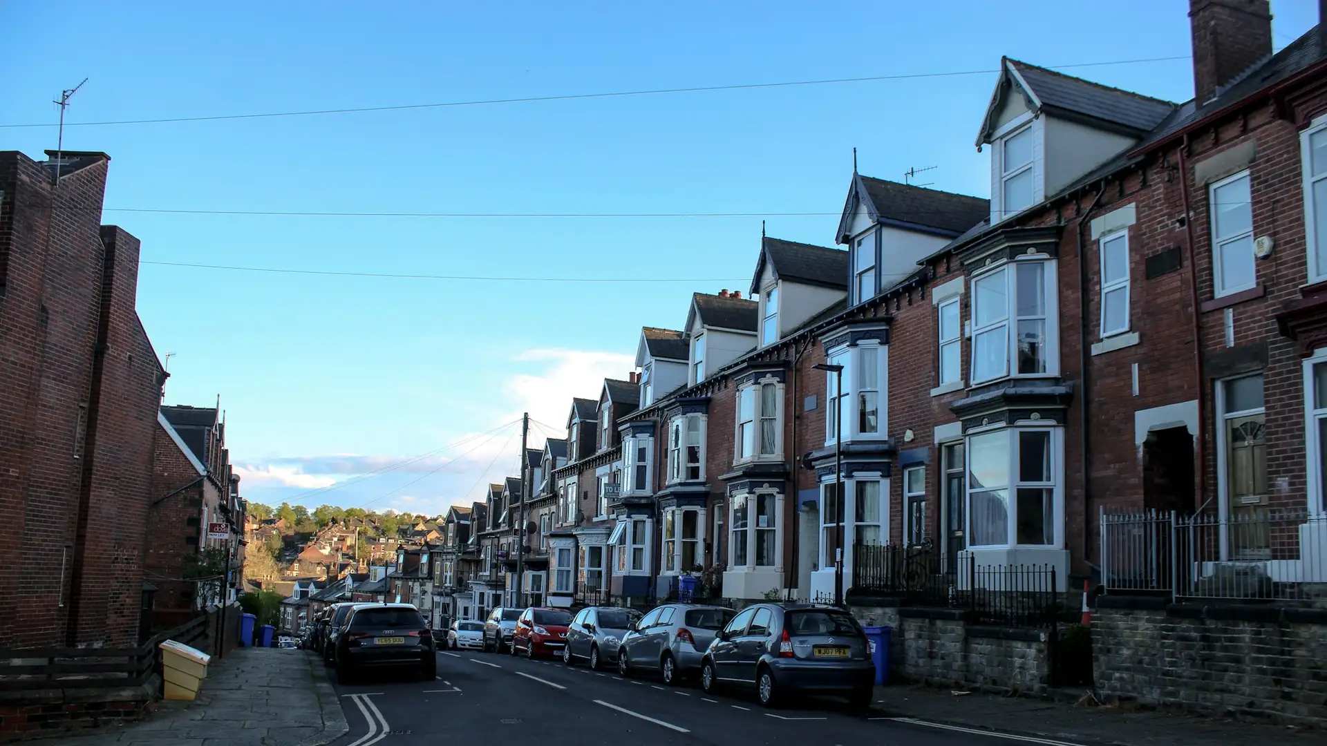 Residential street of terraced houses, typical of homes Waste Bristol serves around Yate