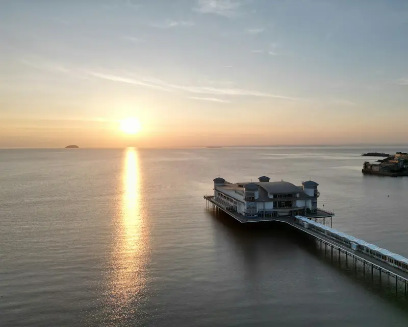 Sunset over the sea at Weston-super-Mare where Waste Bristol collects rubbish